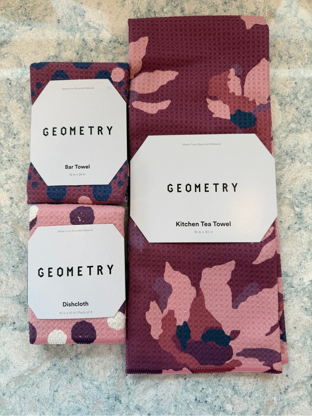 Geometry Pink Floral Kitchen Tea Towel, Bar Towel and dishcloth set